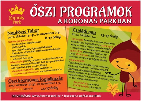 Családi nap, tábor, kézműves foglalkozás - őszi programok a Koronás Parkban